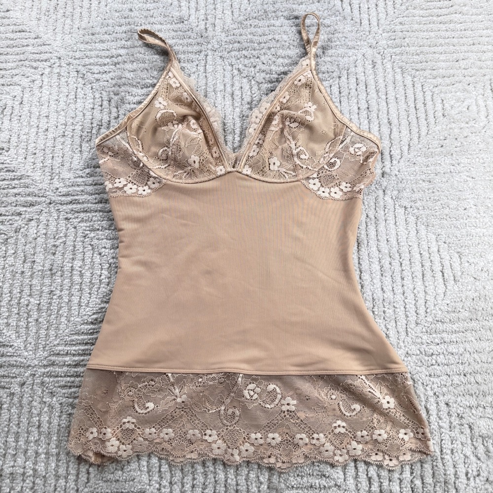 Yummie Tummie Camisole Womens Medium Beige Lace Trim Tummy Control Neutral Cami